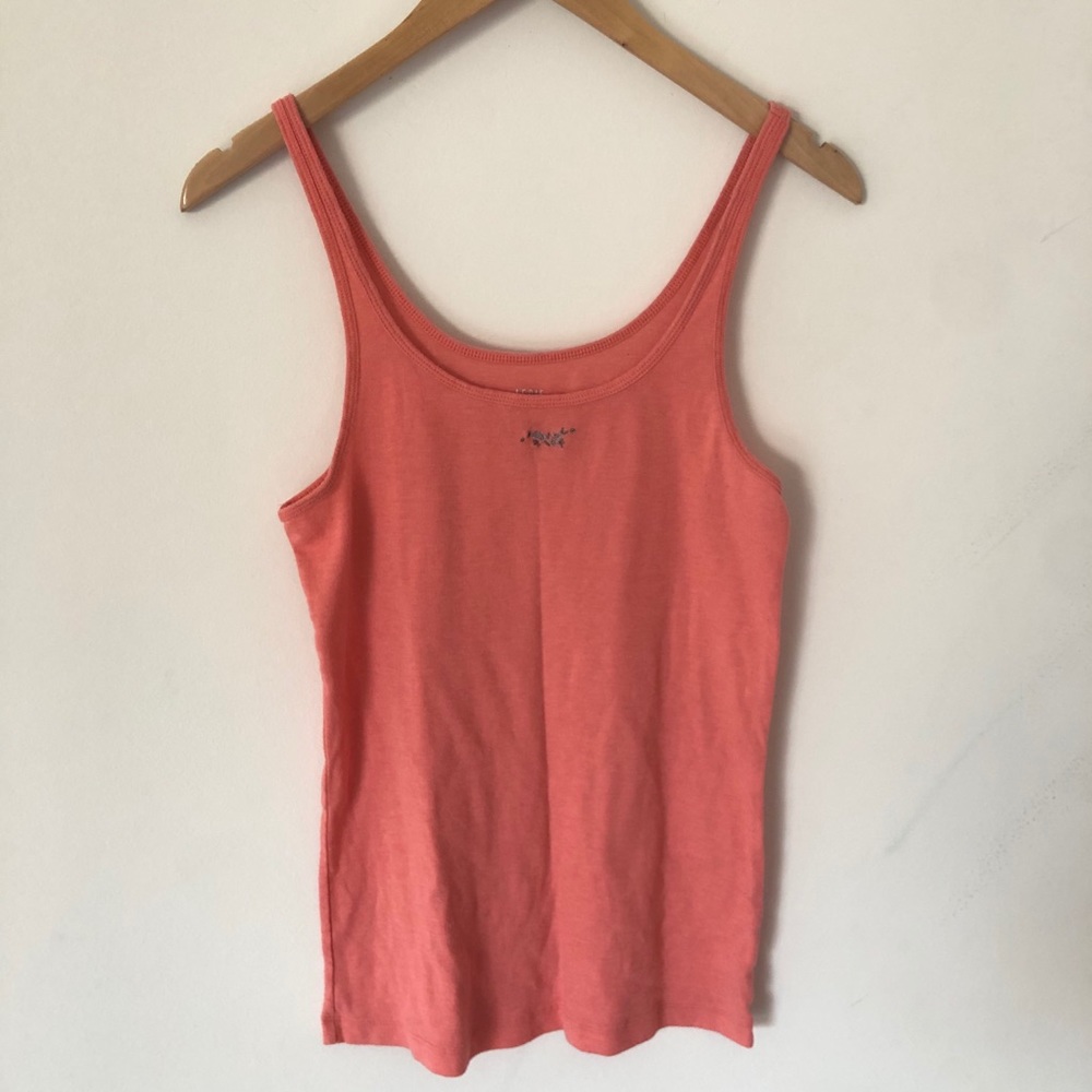 Aerie Softest Flower Embroidered Coral Tank